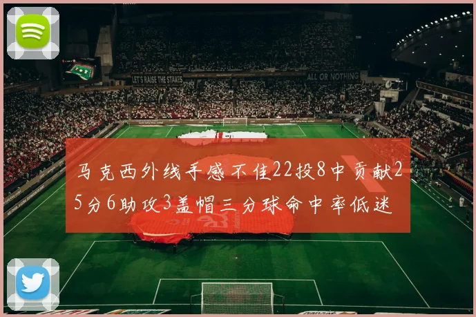 马克西外线手感不佳22投8中贡献25分6助攻3盖帽三分球命中率低迷